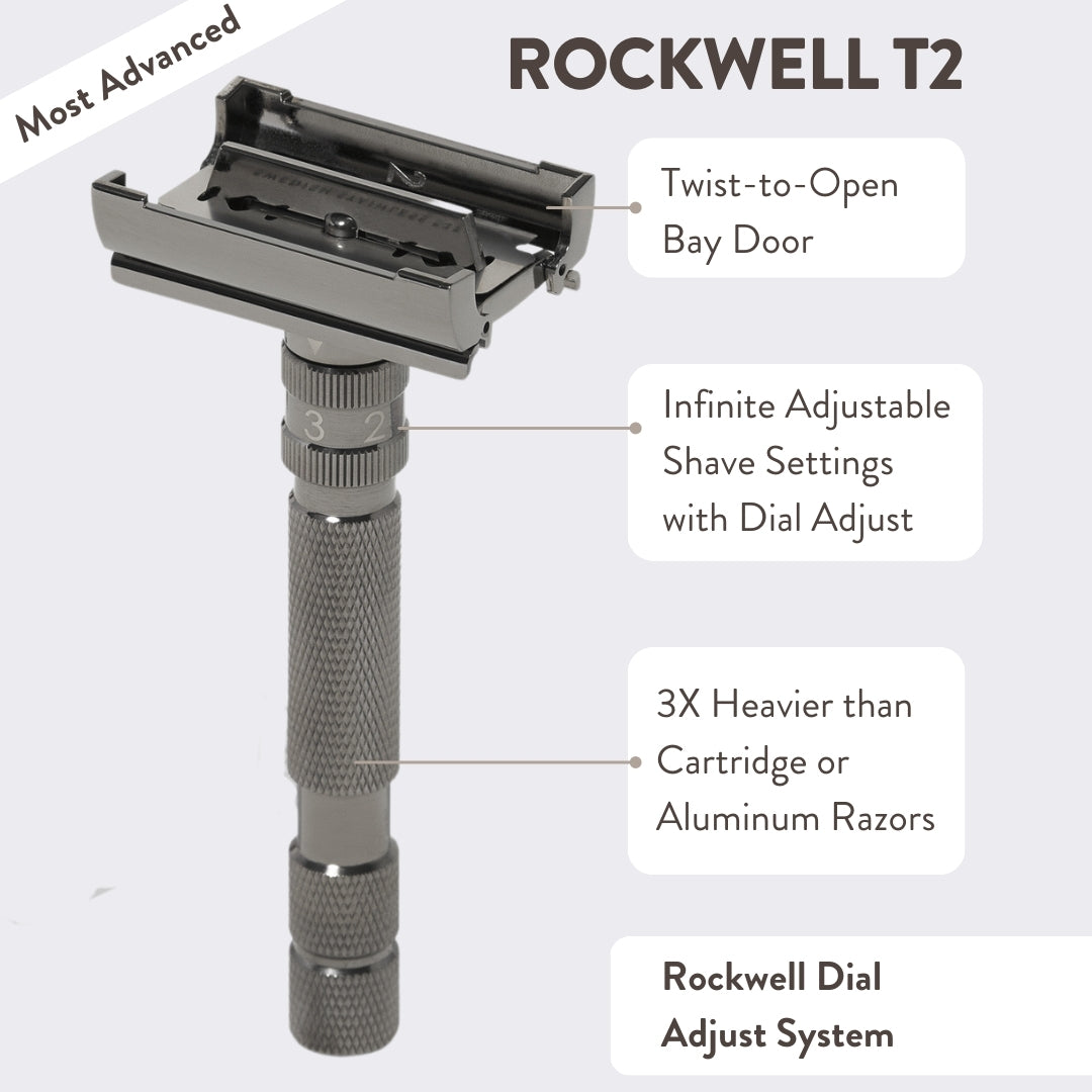 Rockwell T2 Dial Adjustable Stainless Steel Safety Razor
