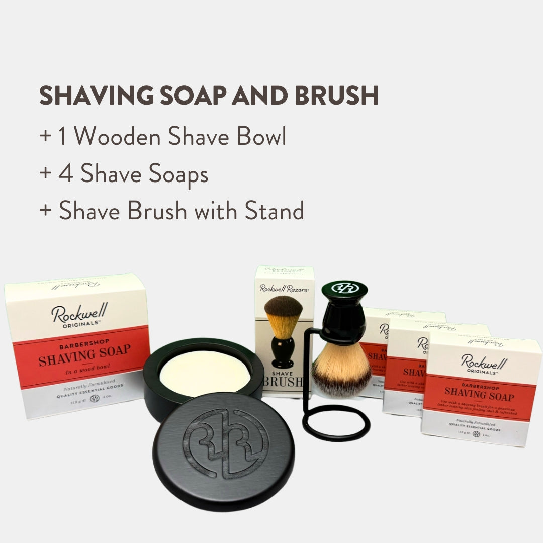 Shaving Store Wooden Shave Bowl with 4 Soaps & Shave Brush (2 Years of Shaving Suppl ...